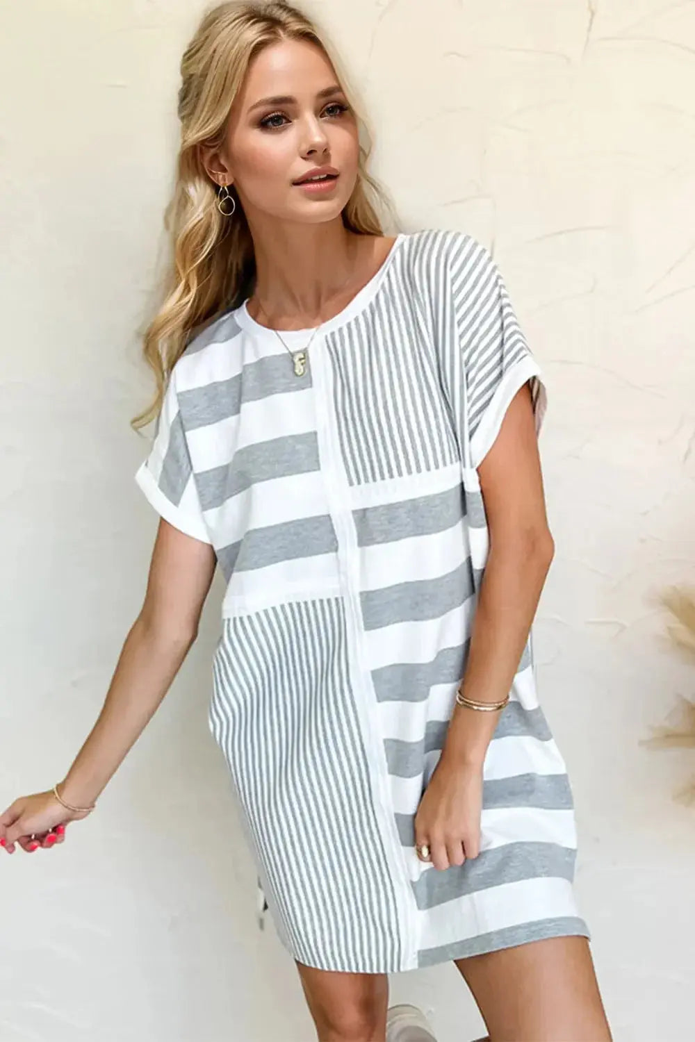 Double Take: Striped Mini T-Shirt Dress - Love Salve